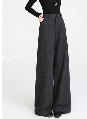 日本offcat高级感灰色毛呢阔腿裤女加厚秋冬2025新款宽松直筒垂感