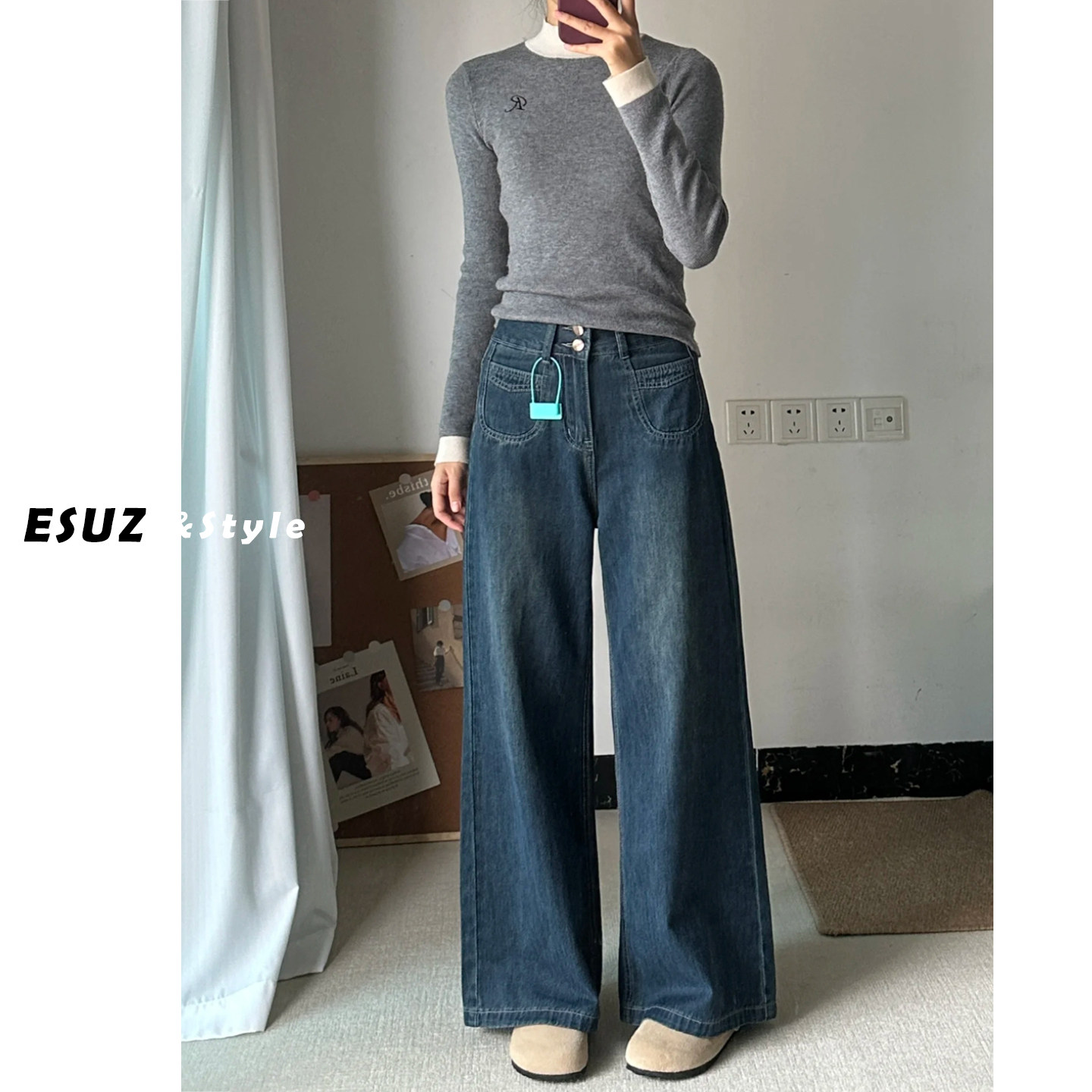 日本offcat复古梨形身材阔腿牛仔裤女2026秋冬款大码高腰显瘦遮胯