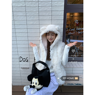 日本offcat白色羊羔毛短款外套女秋冬软糯小熊毛茸茸马甲百搭毛毛
