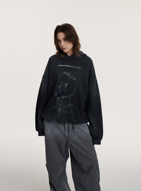 UMBNESS 潮牌重磅水洗破坏连帽卫衣美式宽松潮牌连帽衫秋冬加绒