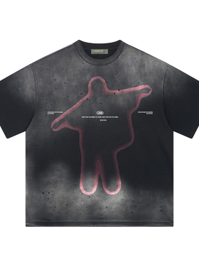 UMBNESS 等风来原创设计感小众复古潮牌上衣美式水洗做旧短袖t恤