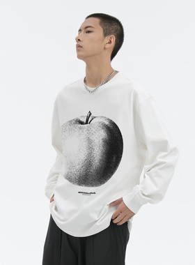 UMBNESS 春季高级感圆领卫衣男女美式苹果印花宽松休闲长袖情侣装