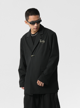 UMBNESS 23春极简约高级感西装外套男宽松欧美时尚潮牌单排扣西服
