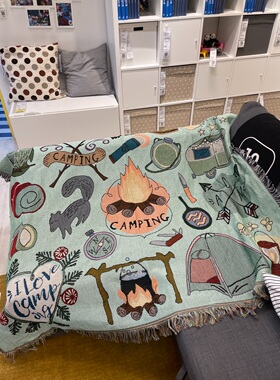 露营装饰 美式波西米亚沙发毯线毯  露营 伪露营camping blanket