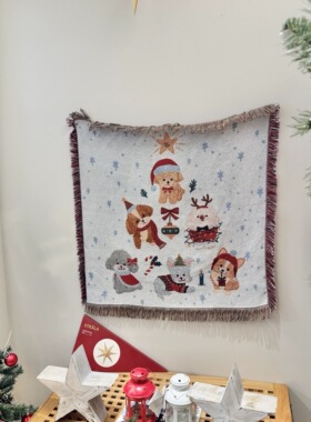 韩式卧室布置小清新简约圣诞节复古圣诞节日气氛宠物汪星人挂毯