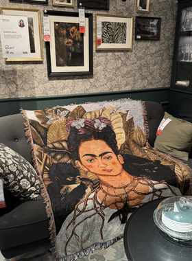 艺术系列 墨西哥画家 弗里达卡罗 自画像与猴子 床毯沙发毯毛毯