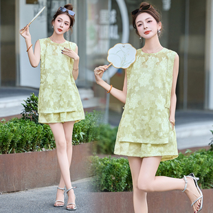新中式国风套装女夏高级感无袖背心上衣短裤两件套小个子显瘦减龄