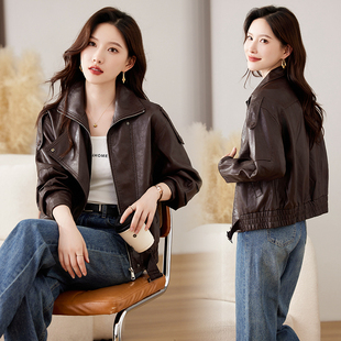 上衣皮夹克百搭 皮衣外套女2025新款 独特超好看机车pu美式 复古短款
