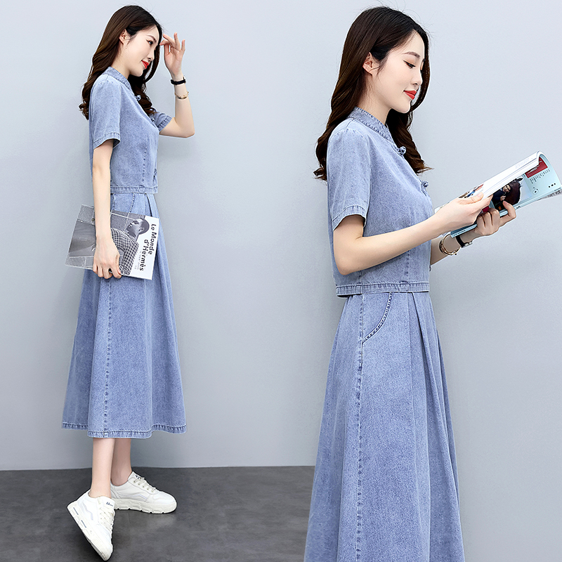 牛仔套装女裙子薄款2025夏季新款新中式国风女装半身裙两件套时尚