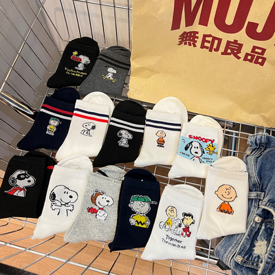 保暖女纯棉卡通中筒女袜