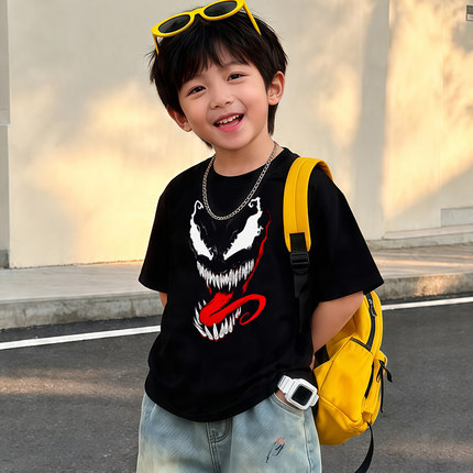 儿童装漫威毒液男童短袖t恤纯棉夏装衣服宽松时髦帅气大码夏季潮