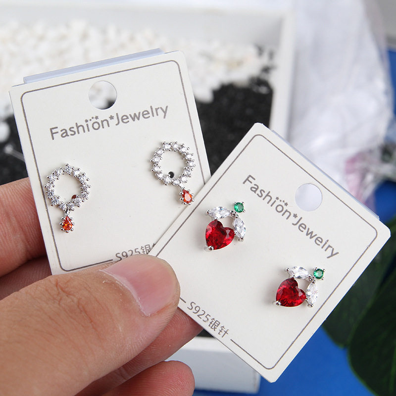 睡觉不用摘珍珠爱心锆石纯银针