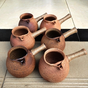 云南粗陶烤茶罐全手工复古柴窑煤烧餐饮具茶具侧把大理煮茶器透气