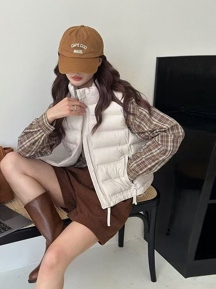 Qadın üçün yüngül pambıq jilet, dik yaxalı, qısa