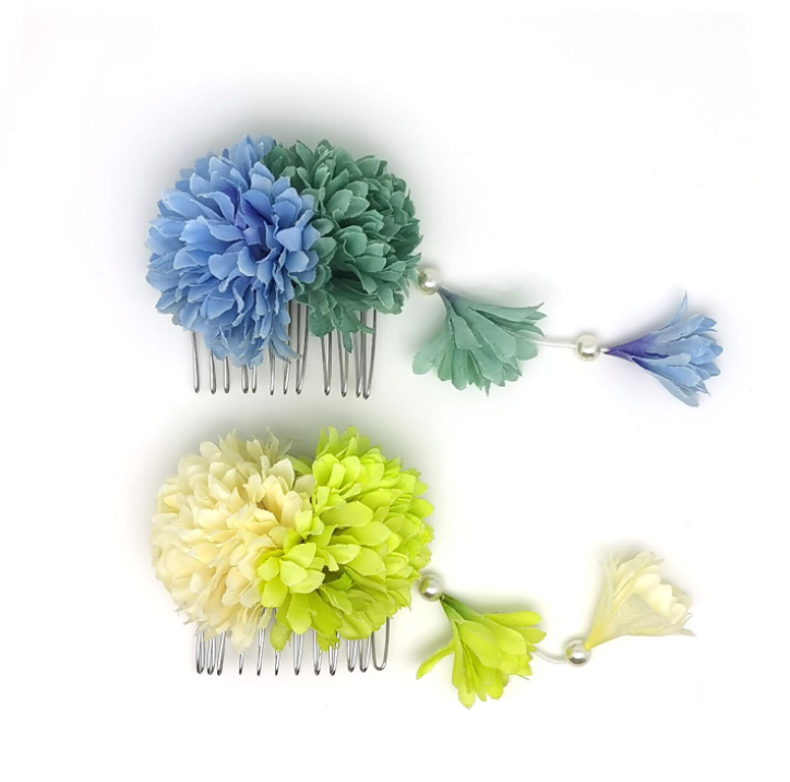 日本和服正月浴衣和风发饰绢花球菊发梳仿真花头饰传统古绣球花簪