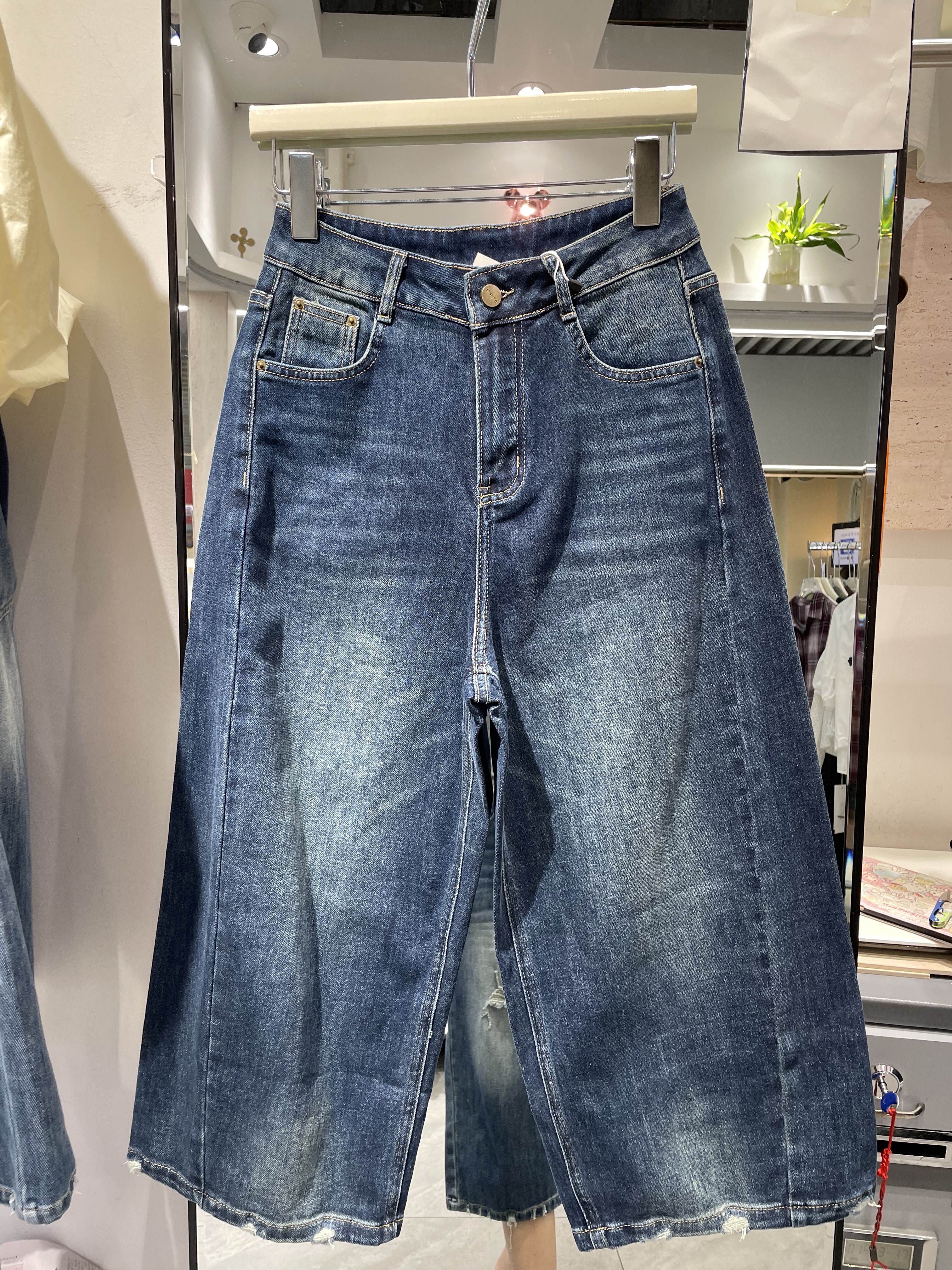 酥旺6635秋季新款复古风八分牛仔裤高腰显瘦百搭直筒阔腿时髦女裤