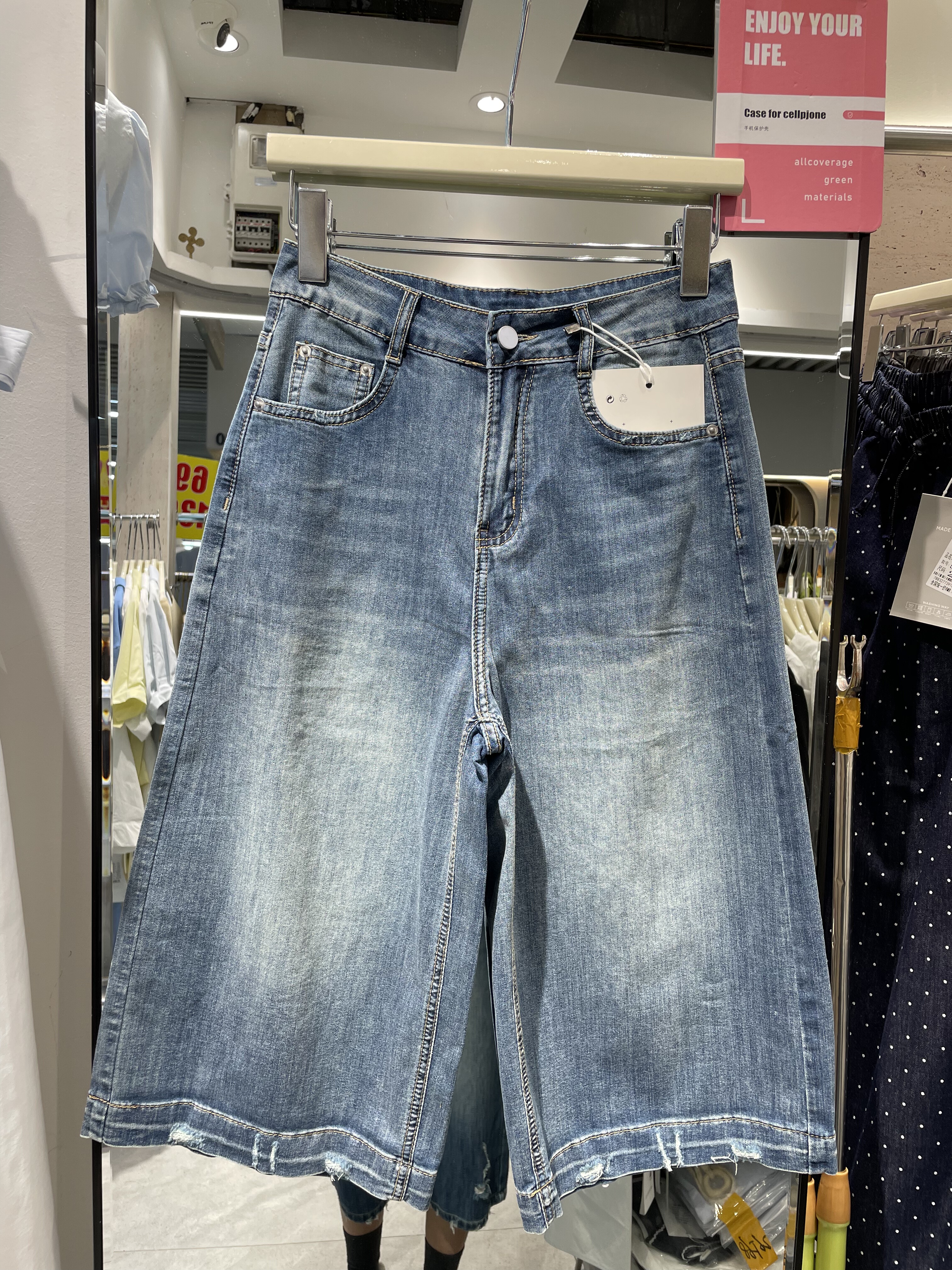 酥汪673夏季新品美式复古阔腿七分牛仔裤女高腰直筒宽松休闲短裤