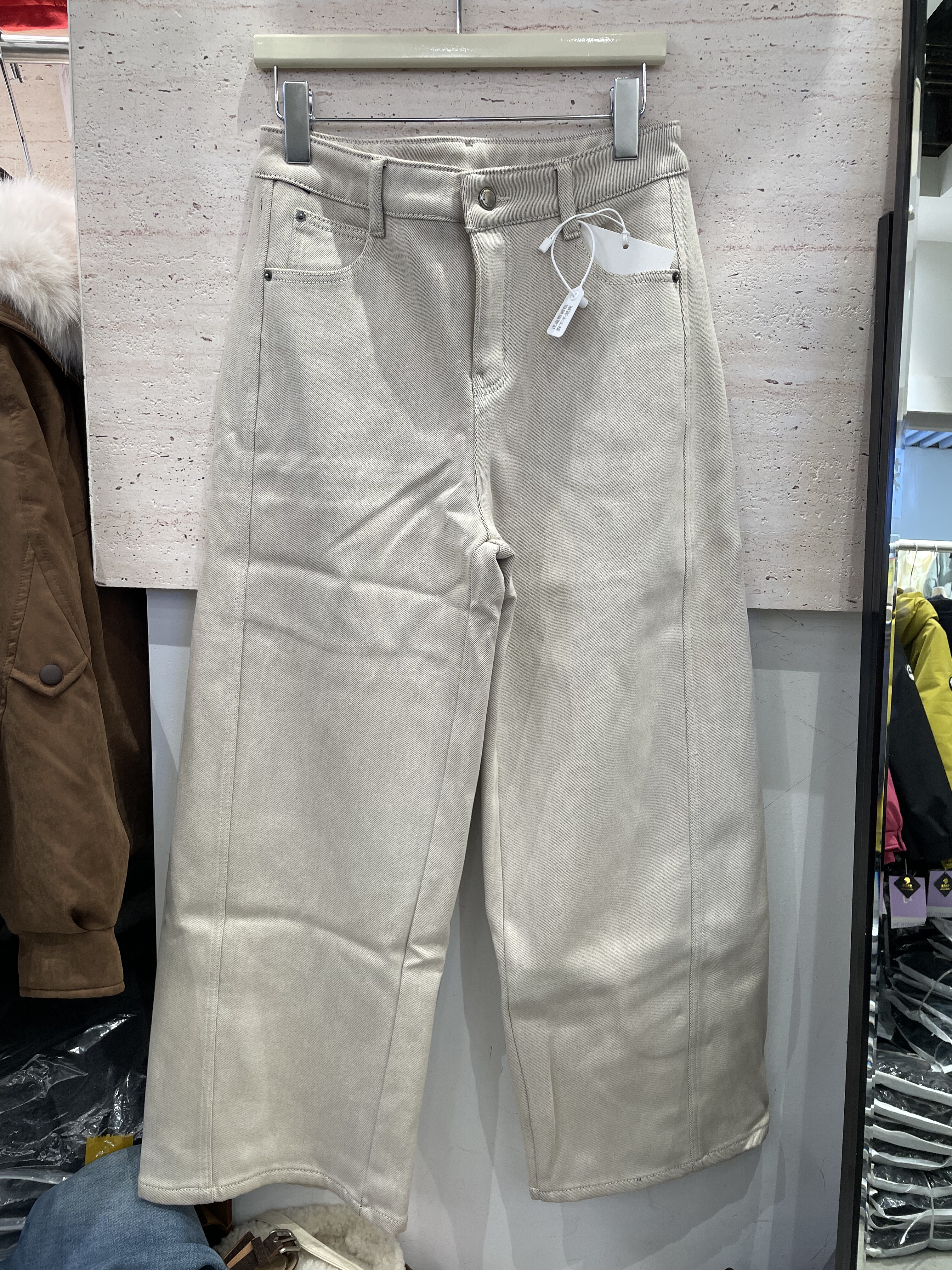 时尚秋戈3792冬新款韩版加绒加厚高腰百搭阔腿直筒裤大码女长裤子