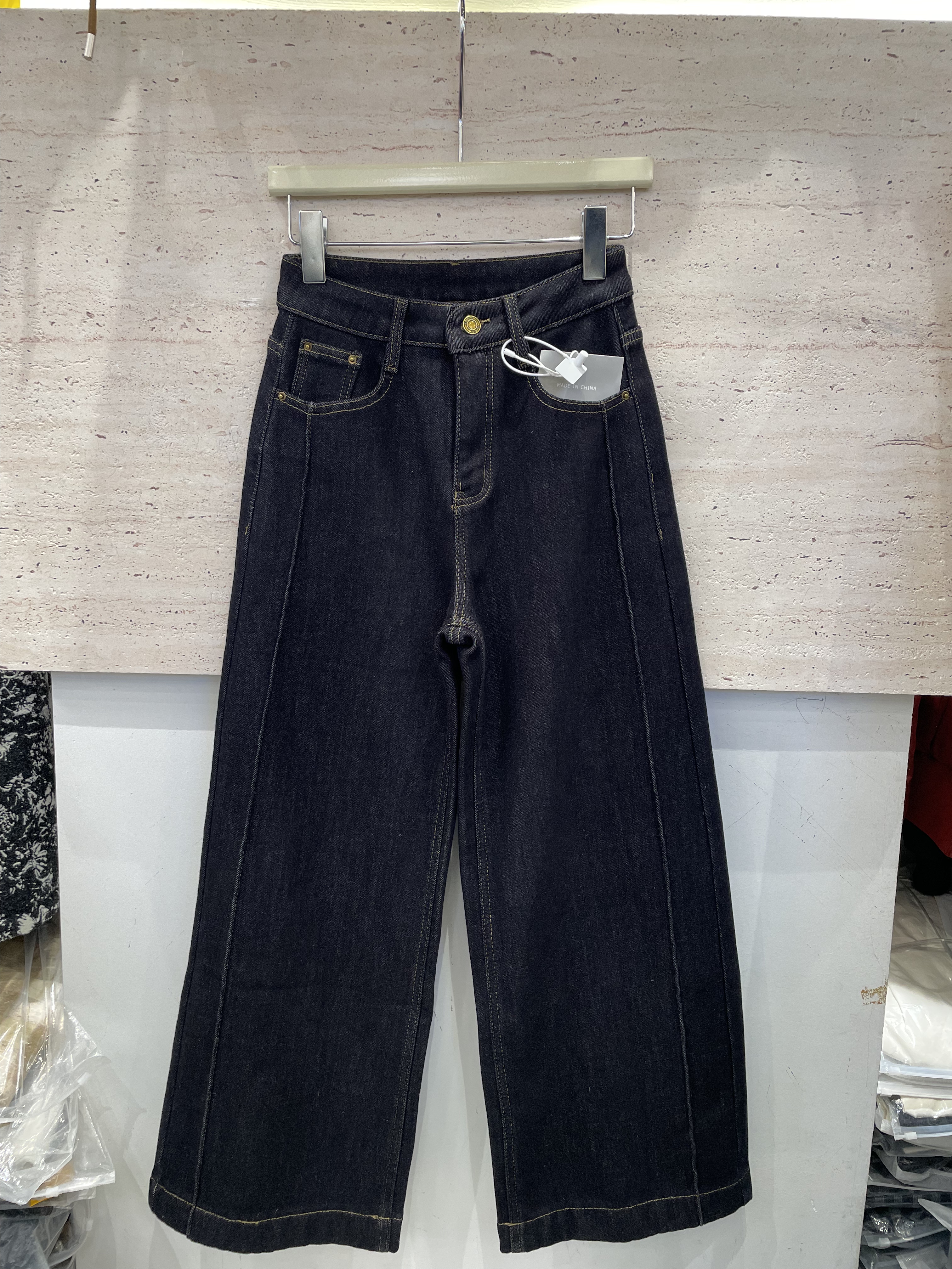 梦佳瑶5803冬季新款加绒加厚保暖百搭时尚休闲设计感宽边直筒女裤