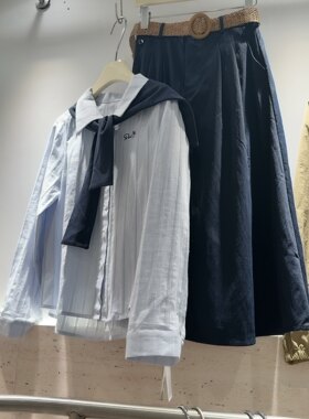 玟裙5A17欧货秋季新品披肩衬衫上衣高腰半身裙时尚套装女两件套