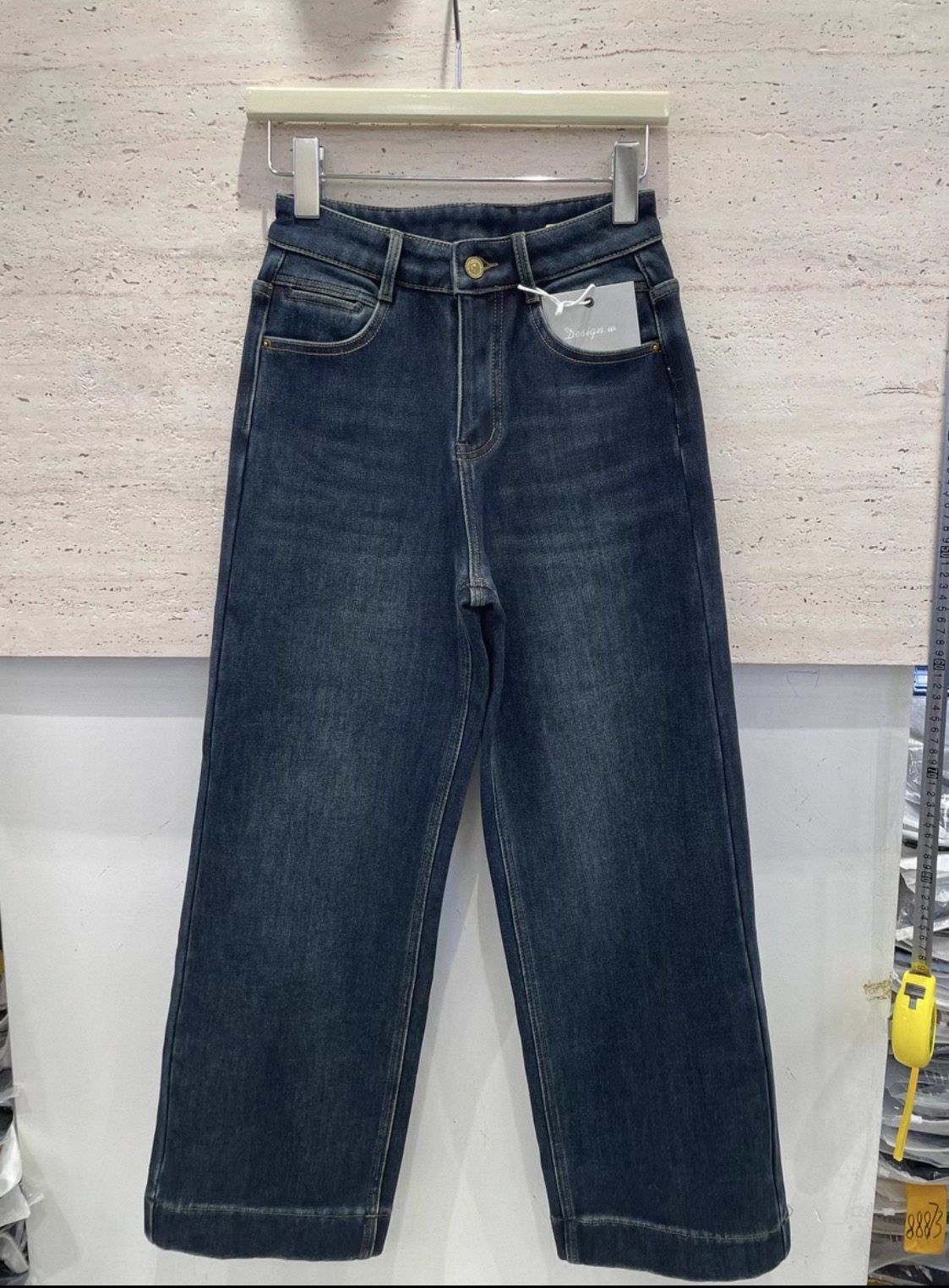 梦佳瑶2095冬季加绒加厚牛仔裤女高腰显瘦窄版直筒阔腿宽边长裤子