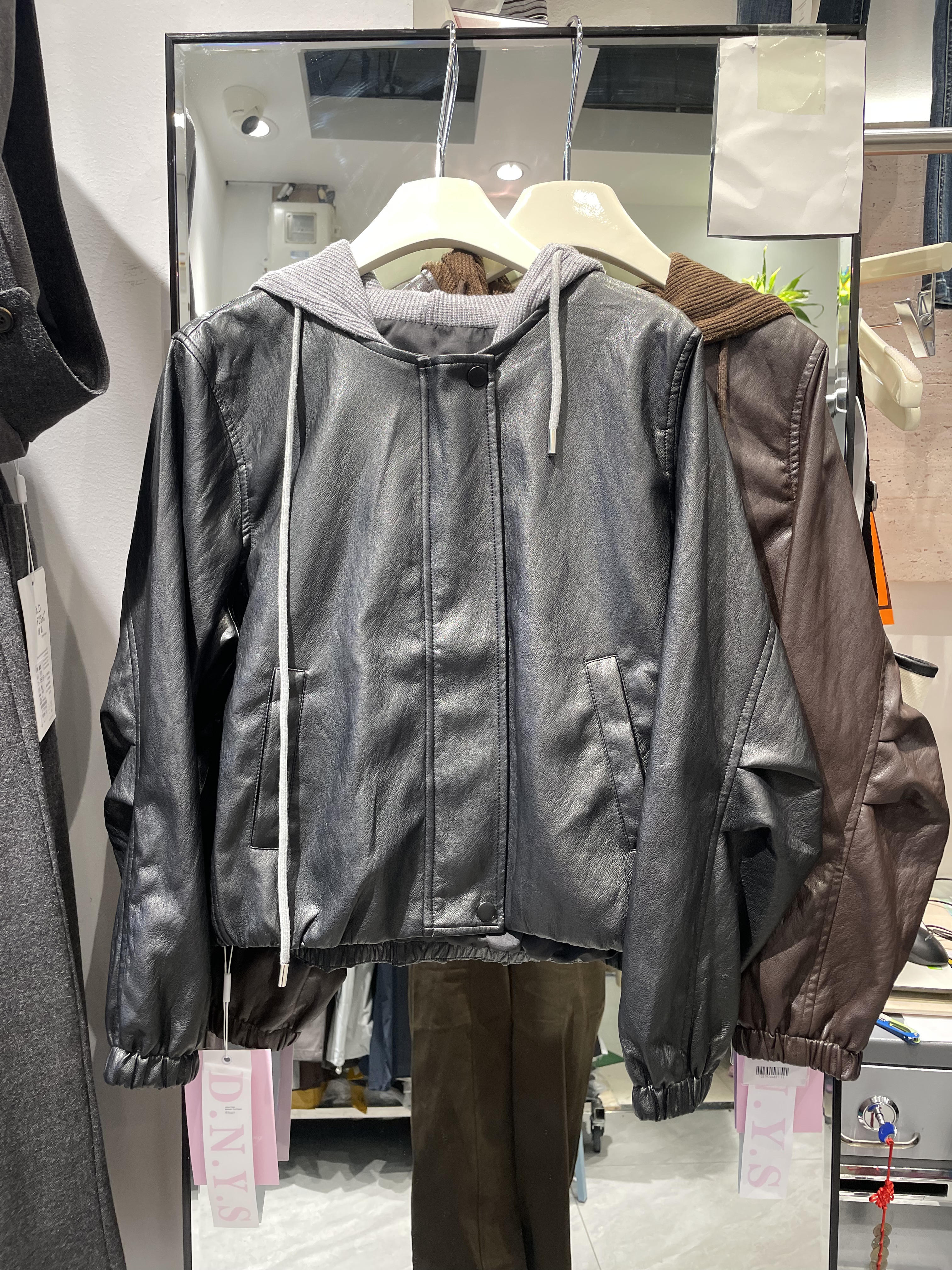 丹霓依裳2699秋新款韩版宽松休闲百搭连帽皮衣外套女短款夹克上衣