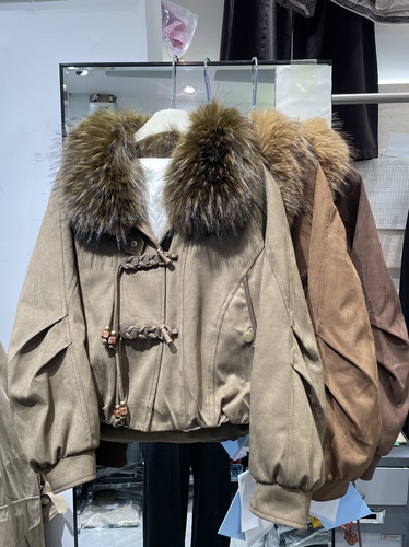 依然903冬加厚麂皮绒皮毛一体大毛领羽绒服派克服小个子女短外套