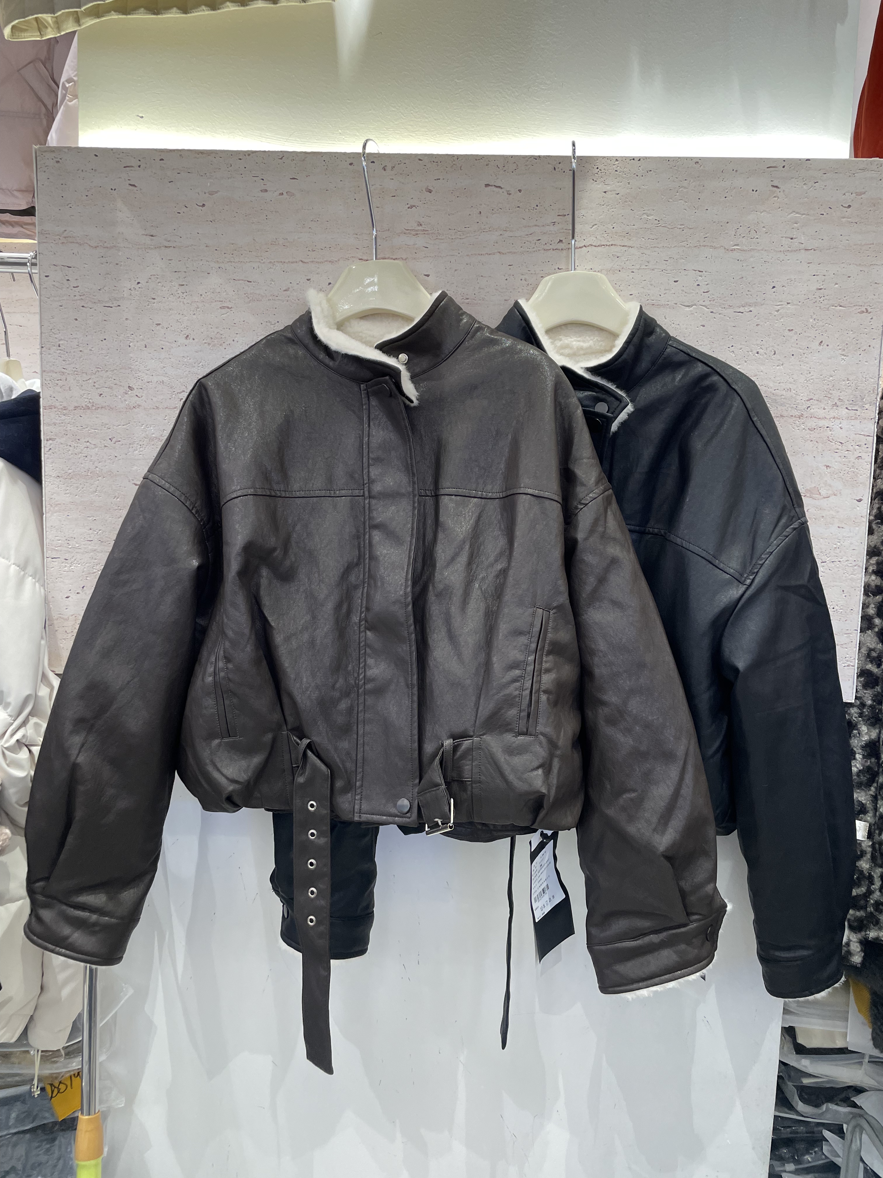 火辣家67357冬韩版立领拉链宽松显瘦百搭小个子洋气pu皮衣女外套