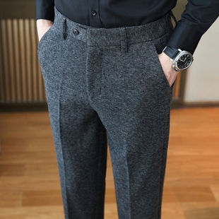 休闲西裤 男裤 男士 高端尼子磨毛毛料商务修身 子加厚羊毛呢子秋冬季