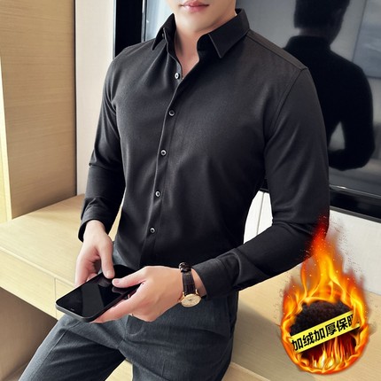 男士衬衫秋冬季羊毛呢子冬款商务高端保暖加绒加厚寸长袖休闲衬衣