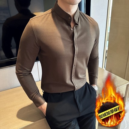 男士衬衫秋冬季羊毛呢子冬款商务高端保暖加绒加厚寸长袖休闲衬衣