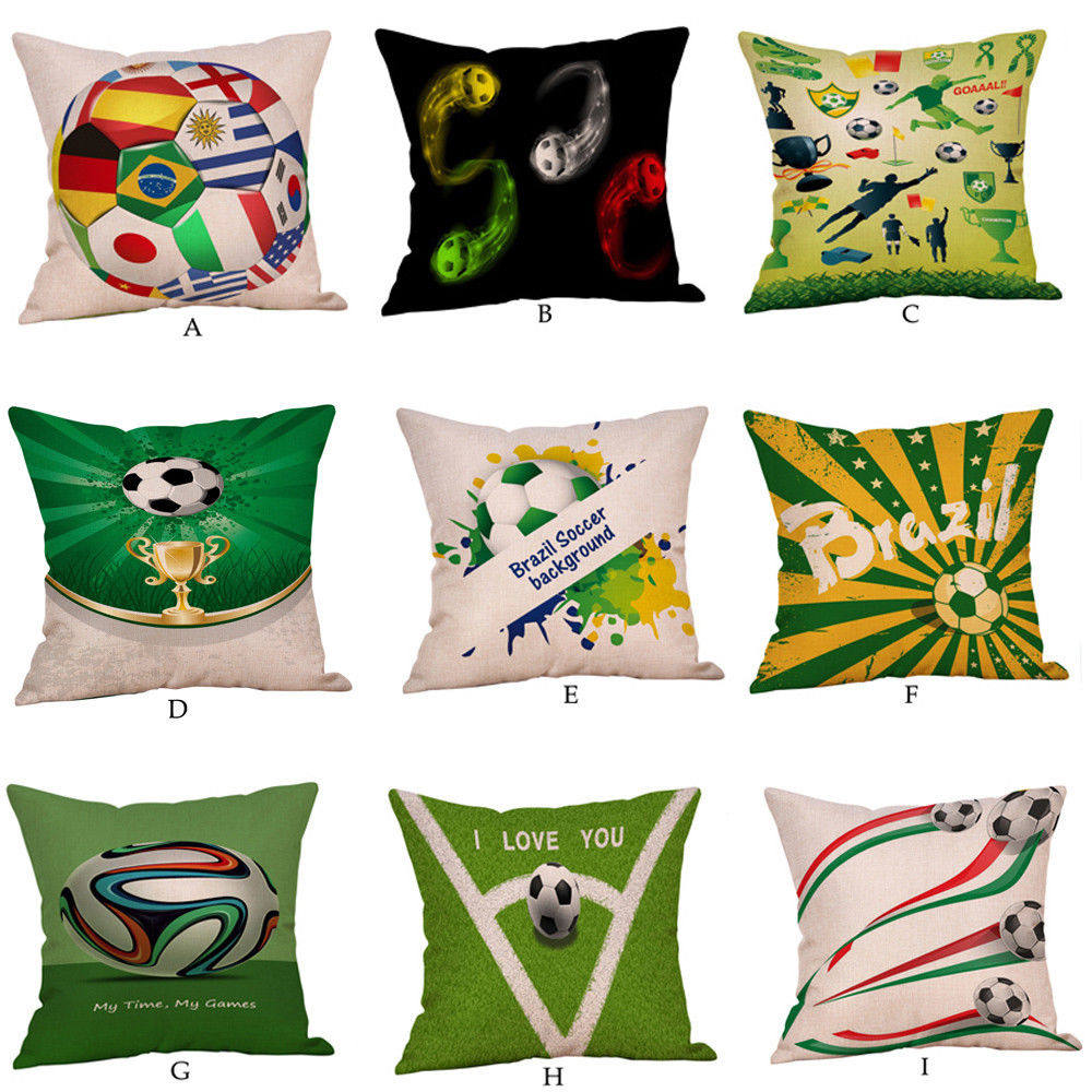 外贸货源2018足球印花枕套亚麻沙发装饰垫Soccer Pillow Cases