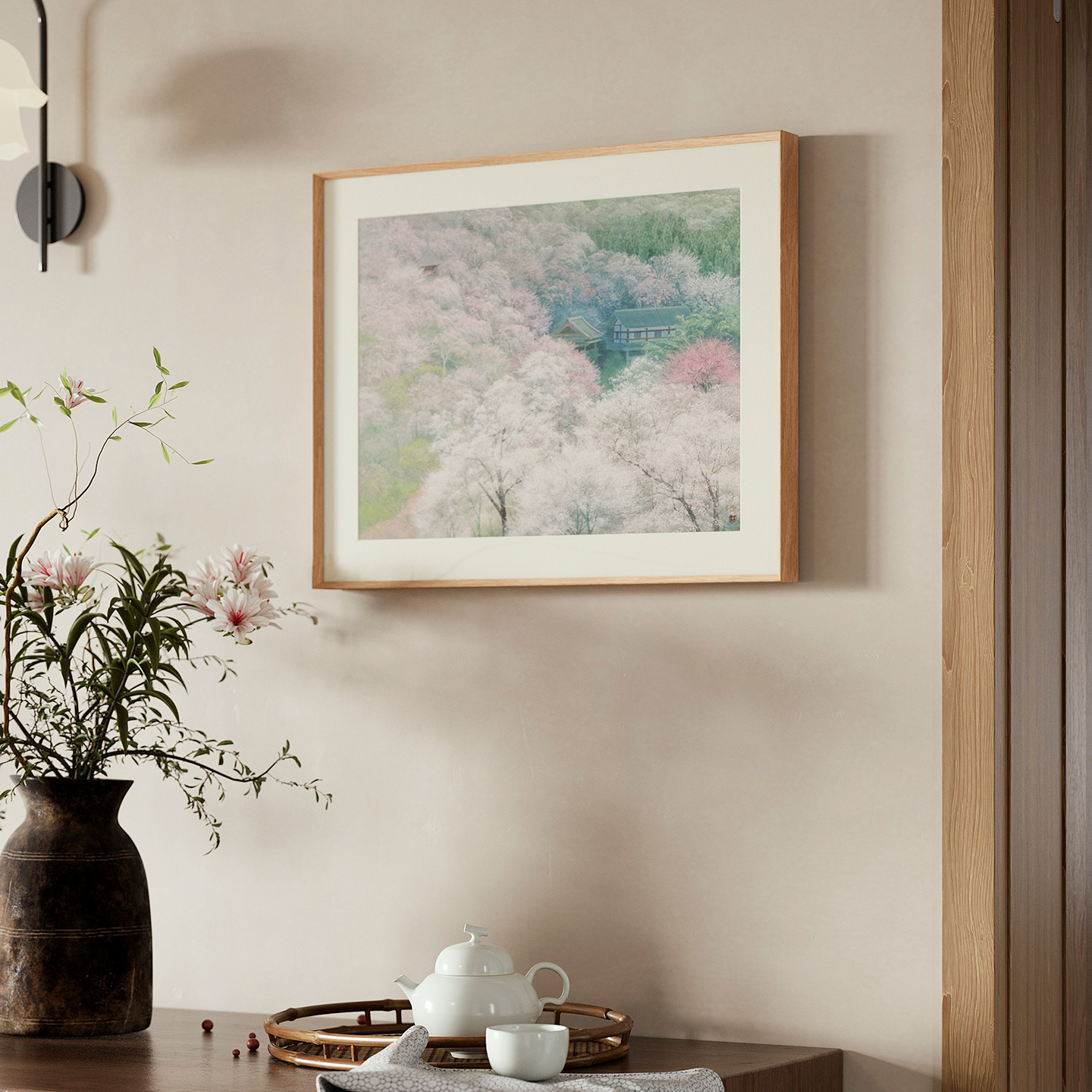 【野地美树子联名】日式原木风景电表箱装饰画电源总开关遮挡挂画图片