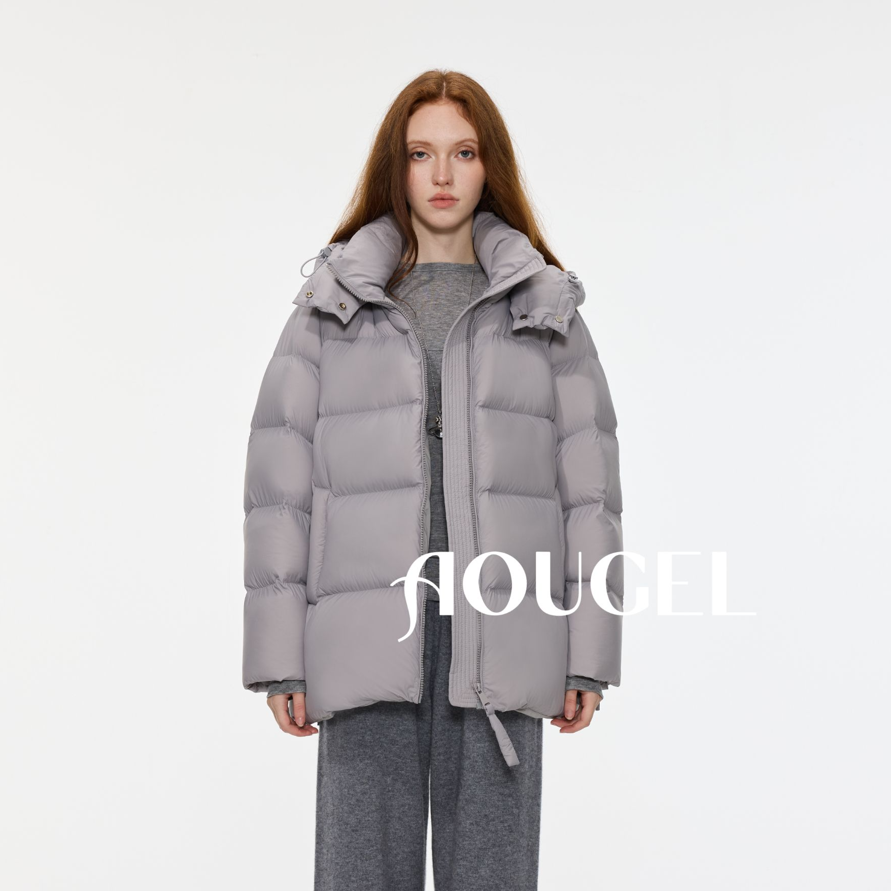 AOUGEL 短款侧扣设计师保暖90白鸭绒时尚羽绒服