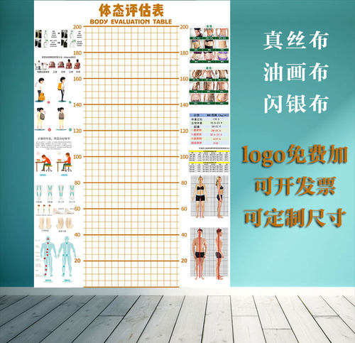 儿童体态身高评估表站姿体测网格背景墙纸幼小中青少年体测评估图