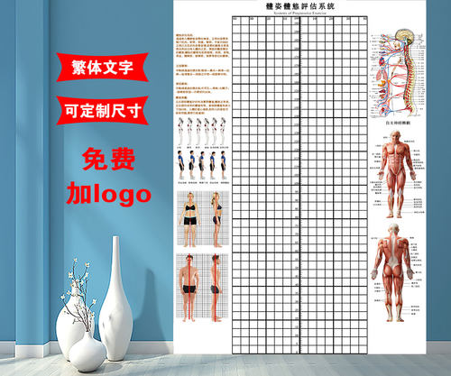 繁体体态评估图健身房体测表瑜伽私教站姿形体脊椎修复身体