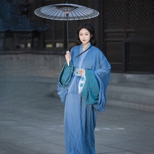 蓝色战国袍2025新款仙气飘飘交领直裾襦裙古风舞蹈演出汉服套装女