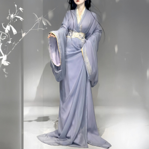 紫色战国袍汉服女装仙气大袖拖尾直裾古装古风舞蹈演出服2026新款