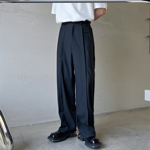 西装 2023休闲西裤 潮流设计感小众邹压式 潮 男高级感宽松直筒韩版 裤