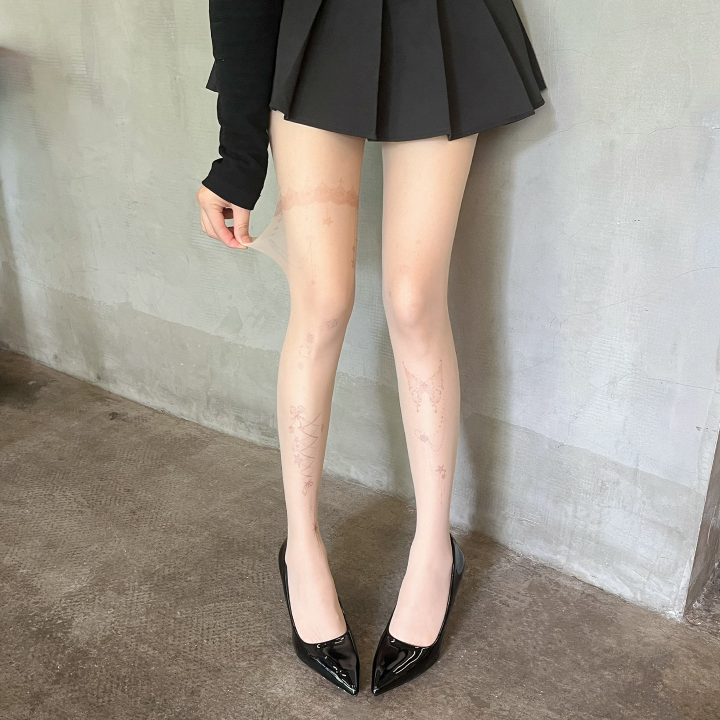 卡通印花纹身丝袜女夏季超薄连裤袜裸感肤色美腿袜性感辣妹打底袜