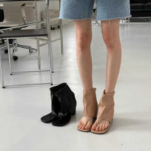 时装 人字凉鞋 小众设计露趾夹脚猫跟凉靴女个性 2024年夏新款