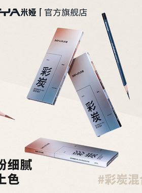 米娅彩色素描炭笔美术生专业手绘彩碳笔白色高光笔速写软性碳笔褐色黑色绘画铅笔初学者画画工具用品彩色炭笔