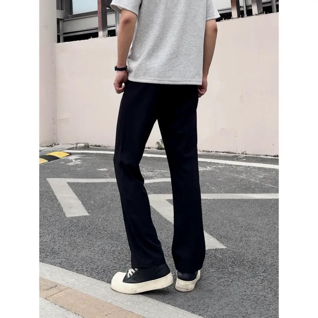 PANG潮流穿搭2.0冰感弯刀西裤显高半松紧四面弹大码黑色休闲长裤