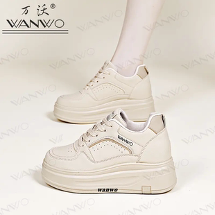 WANWO/万沃女鞋8cm内增高小白鞋2025秋季厚底老爹鞋运动休闲女鞋