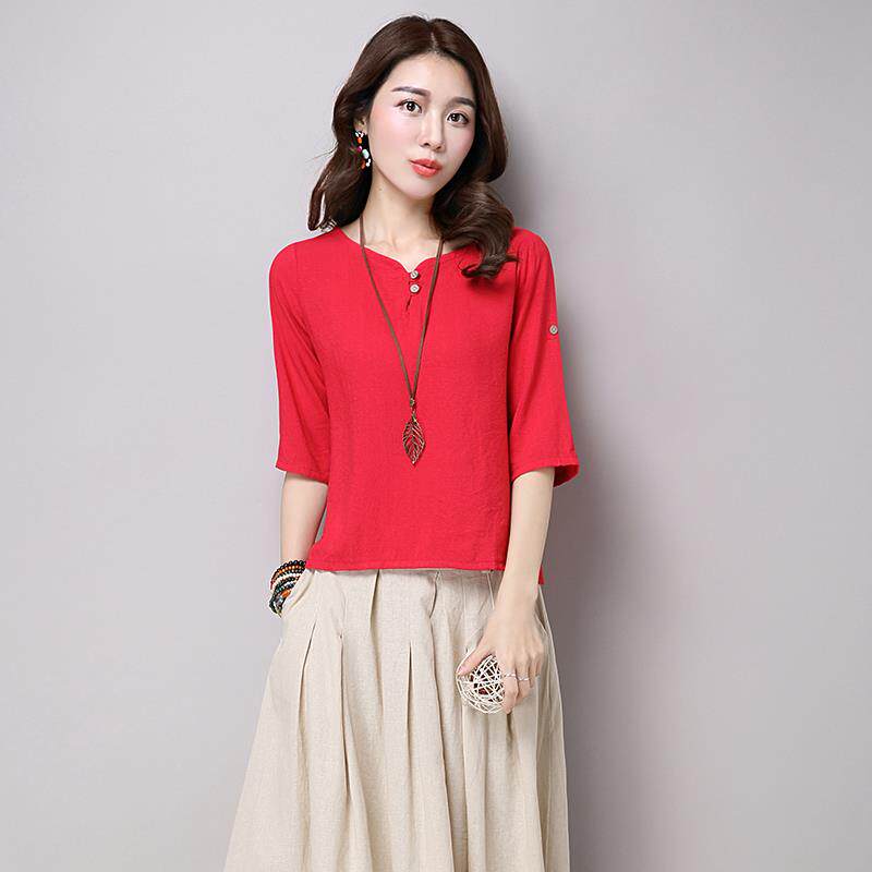 2019春夏季亚麻女装衬衫棉麻上衣七分袖苎麻纯色宽松民族风t恤女|msdalam kategori Butik wanita / wanita, shirt - dari Buy2taobao.com untuk memberikan perkhidmatan ejen Taobao profesional membeli