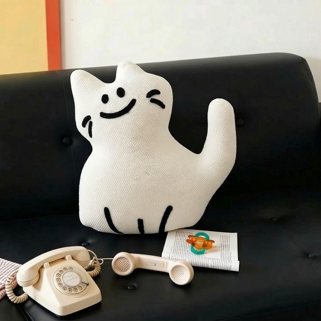 简约猫咪抽象动物ins小香风轻奢靠枕客厅沙发奶油艺术枕垫玩偶