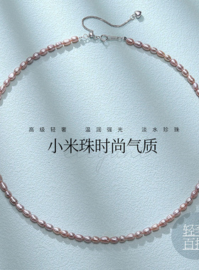 BRI.R/佰色传情紫色淡水珍珠S925银小米珠时尚气质轻奢百搭锁骨链