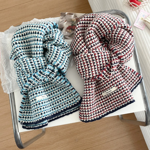 韩版 lady 条纹针织围巾女秋冬保暖百搭小香风护颈围脖氛围感scarf