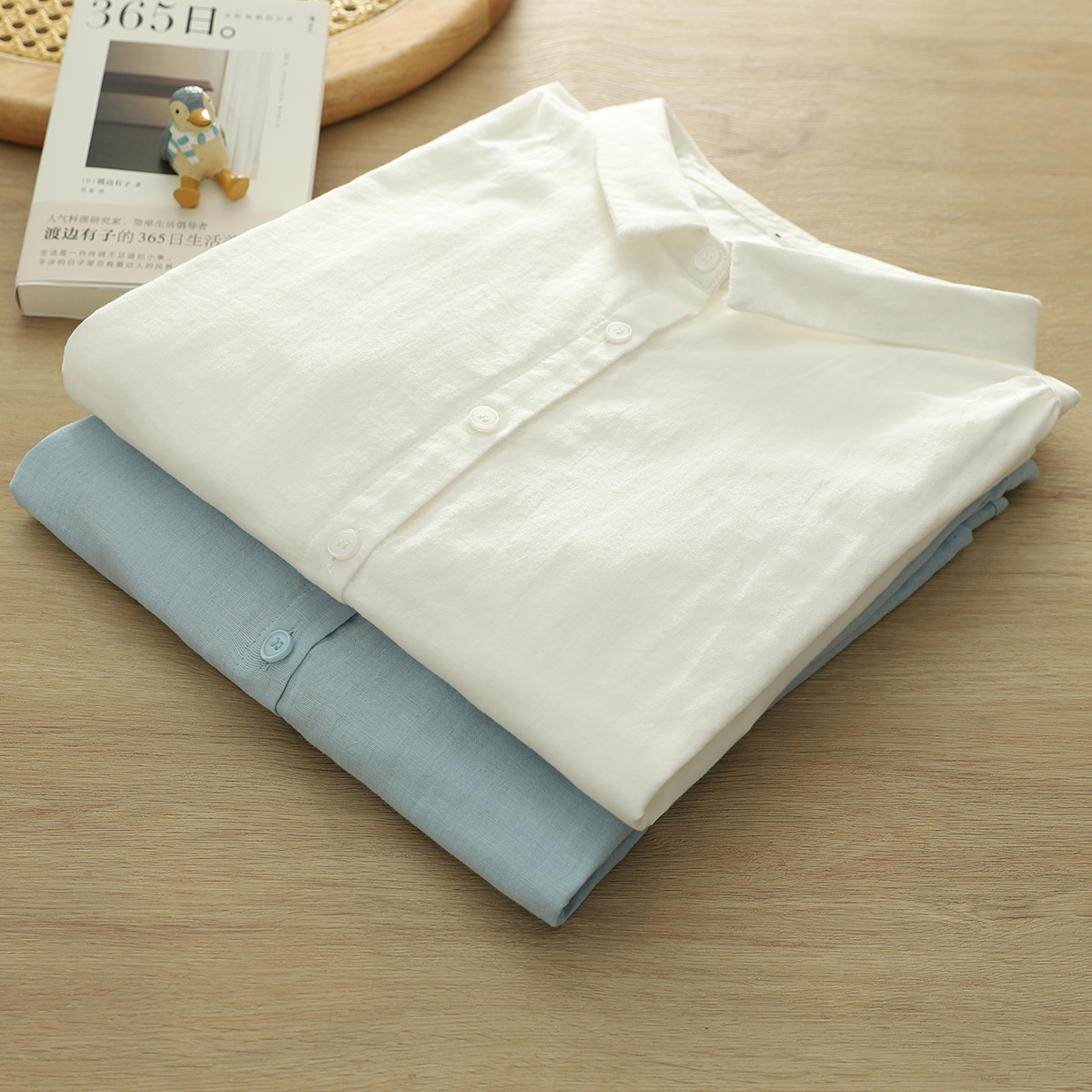 韩版文艺双层棉纱中袖白衬衫