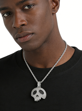 嘻哈黑眼睛骷髅头钻闪项链